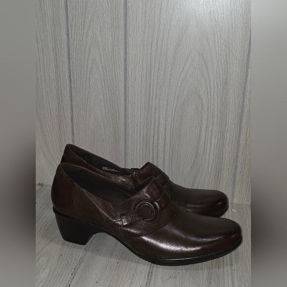 Clarks Womens Brown Leather Clogs Size  11 2" Heel Fairy Witchy  Cottage Boho - Picture 7 of 8